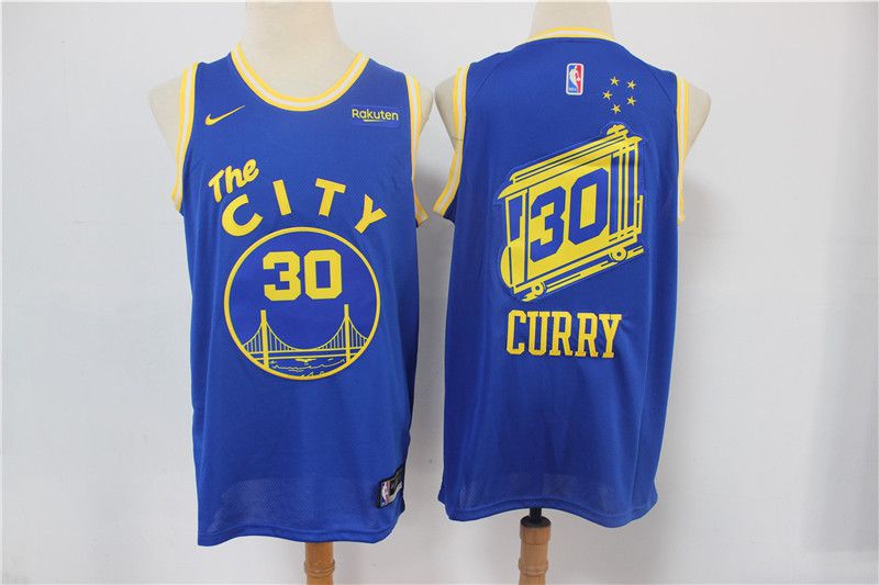 Men Golden State Warriors #30 Curry Blue Throwback Nike Game 2021 NBA Jerseys